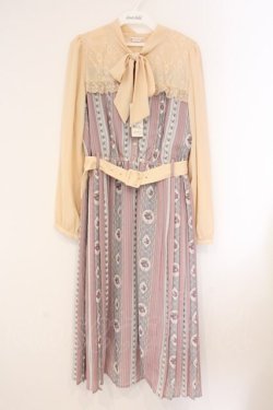 画像1: axes femme / レトロモチーフボータイワンピース M キナリ O-26-04-09-054-AX-OP-OW-OS