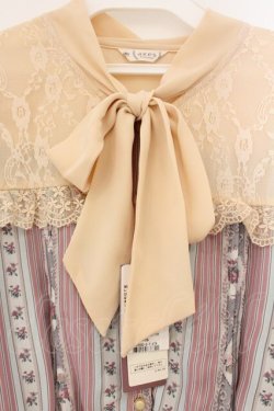 画像2: axes femme / レトロモチーフボータイワンピース M キナリ O-26-04-09-054-AX-OP-OW-OS