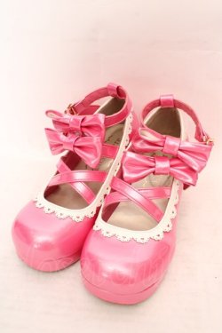 画像1: Chalmiere / ダブルリボンスカラップパンプス S 濃ピンク O-26-04-09-1058-0-SH-OW-OS