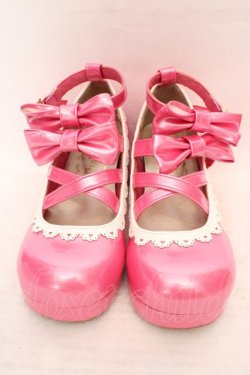 画像2: Chalmiere / ダブルリボンスカラップパンプス S 濃ピンク O-26-04-09-1058-0-SH-OW-OS