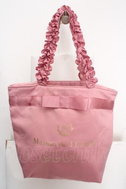 画像1: Maison de FLEUR / ブランドロゴフリルハンドルトートMバッグ  ピンク O-26-04-09-1124-LO-BG-IG-OS