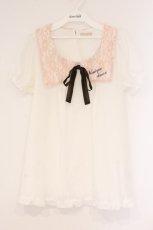 画像1: axes femme POETIQUE / レース襟Aラインプルブラウス M シロ×ピンク O-26-04-09-056-AX-BL-OW-OS (1)