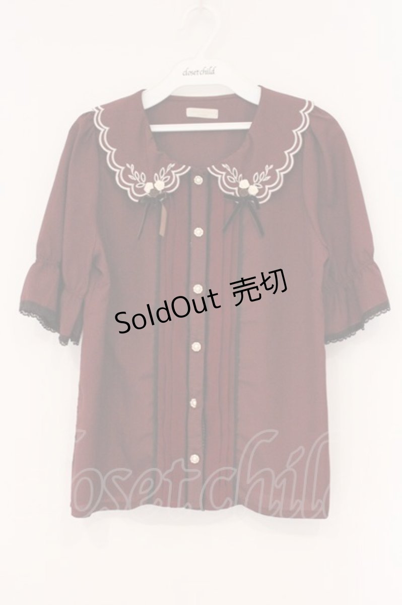 画像1: axes femme POETIQUE / 立体バラスカラップ襟半袖ブラウス M ワイン O-26-04-09-058-AX-BL-OW-OS (1)