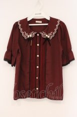 画像1: axes femme POETIQUE / 立体バラスカラップ襟半袖ブラウス M ワイン O-26-04-09-058-AX-BL-OW-OS (1)