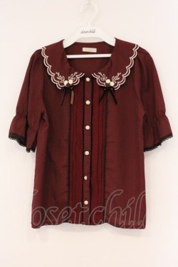 画像1: axes femme POETIQUE / 立体バラスカラップ襟半袖ブラウス M ワイン O-26-04-09-058-AX-BL-OW-OS