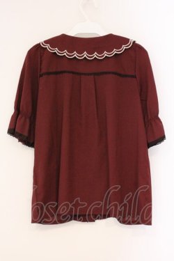 画像3: axes femme POETIQUE / 立体バラスカラップ襟半袖ブラウス M ワイン O-26-04-09-058-AX-BL-OW-OS