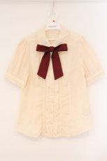 画像1: axes femme / リボン付半袖ブラウス M キナリ O-26-04-09-060-AX-BL-OW-OS (1)
