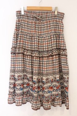 画像1: axes femme / パネル柄ロングスカート M ベージュ×ブラウン O-26-04-09-066-AX-SK-IG-OS