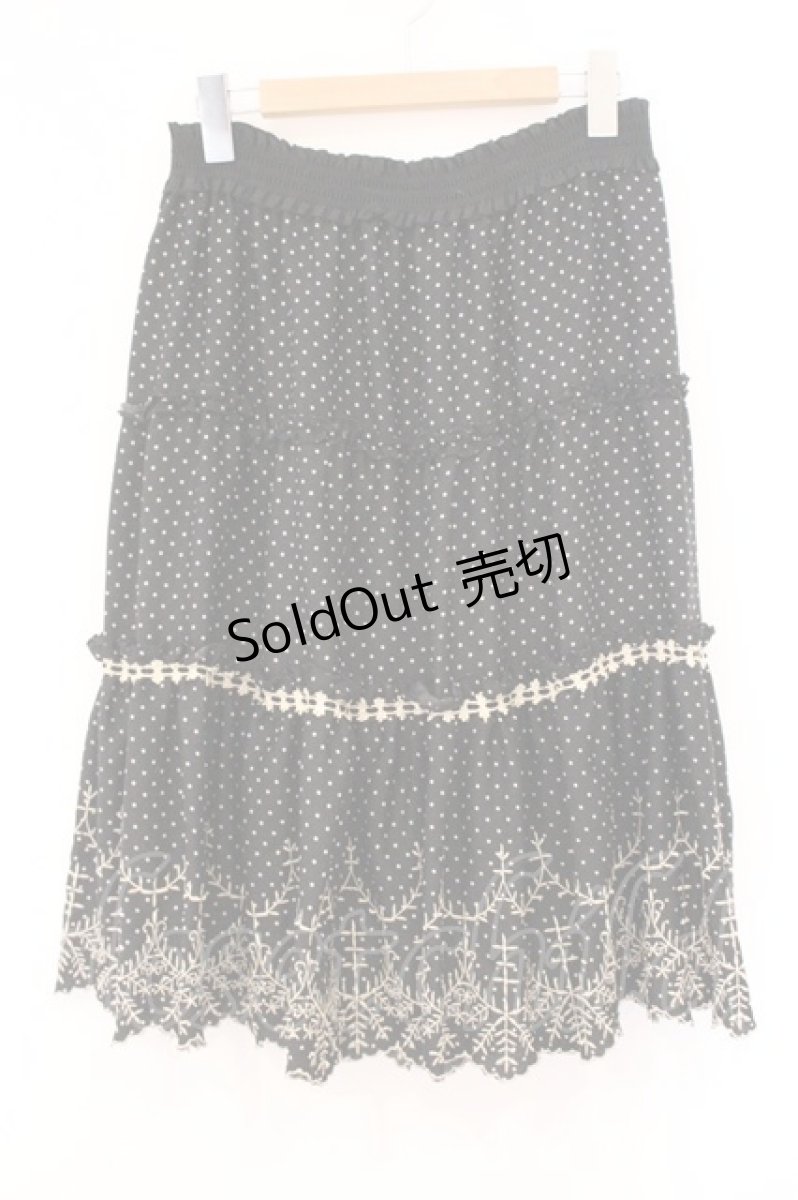 画像1: axes femme / 刺繍入りドットスカート  クロ O-26-04-09-071-AX-SK-IG-OS (1)