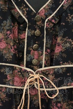 画像2: axes femme / 薔薇ブーケプリントウエストベルトデザインワンピース M クロ O-26-04-09-079-AX-OP-IG-OS