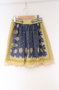 画像1: axes femme / 鳥かご×メルヘン柄スカート  ネイビー×イエロー O-26-04-10-040-AX-SK-IG-OS