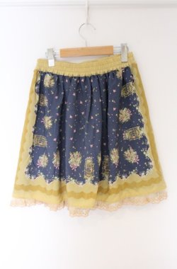 画像2: axes femme / 鳥かご×メルヘン柄スカート  ネイビー×イエロー O-26-04-10-040-AX-SK-IG-OS