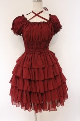 Pina sweetcollection / シフォンフリルワンピース  ワイン O-26-04-10-049-LO-OP-IG-OS