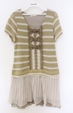 画像1: axes femme / シフォンプリーツボーダーワンピース  グリーン O-26-04-10-010-AX-TO-IG-OS (1)