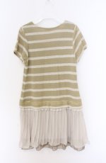 画像3: axes femme / シフォンプリーツボーダーワンピース  グリーン O-26-04-10-010-AX-TO-IG-OS (3)