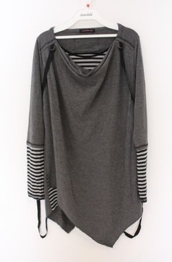 画像1: ALGONQUINS / ボーダーレイヤードアシンメトリーカットソー F グレーｘブラックｘホワイト O-26-04-10-002-AL-TO-YM-OS