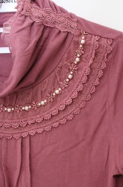 画像2: axes femme / パールレースギャザーネックカットソー M ピンク O-26-04-10-013-AX-TO-IG-OS