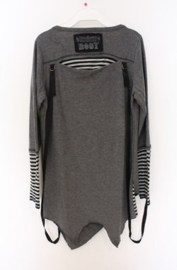 画像2: ALGONQUINS / ボーダーレイヤードアシンメトリーカットソー F グレーｘブラックｘホワイト O-26-04-10-002-AL-TO-YM-OS