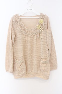 画像1: axes femme / ラメボーダーニットトップス M 生成り O-26-04-10-016-AX-TO-IG-OS