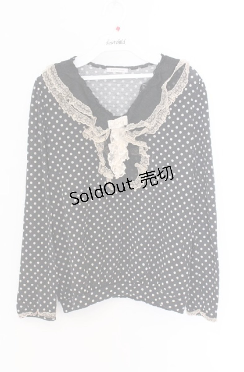 画像1: axes femme / リボンレースドットカットソー M クロ O-26-04-10-020-AX-TO-IG-OS (1)