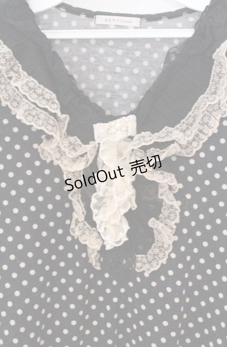 画像2: axes femme / リボンレースドットカットソー M クロ O-26-04-10-020-AX-TO-IG-OS (2)