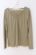 axes femme / /レース切替リブプルオーバー  グリーン O-26-04-10-026-AX-TO-IG-OS