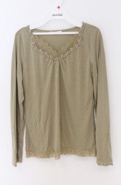 画像1: axes femme / /レース切替リブプルオーバー  グリーン O-26-04-10-026-AX-TO-IG-OS