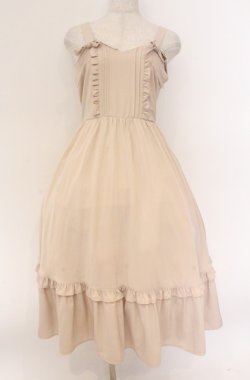 画像1: Honey Cinnamon / タックフリルジャンパースカート  ベージュ O-26-04-10-030-LO-OP-IG-OS