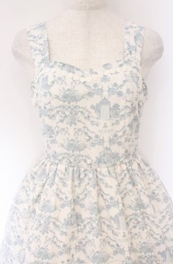 画像2: m petit by misako / ニナスコラボ トワルドジュイジャンパースカート M オフシロ×ブルー O-26-04-10-036-LO-OP-IG-OS