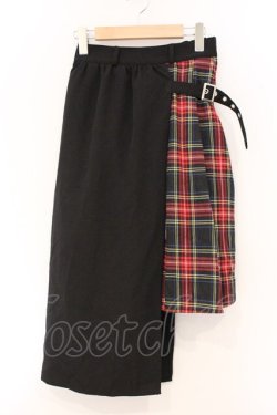画像1: LISTEN FLAVOR / ベルト付きレイヤード風 アシメプリーツマキシスカート  ブラック×チェック O-26-04-11-031-PU-SK-IG-OS