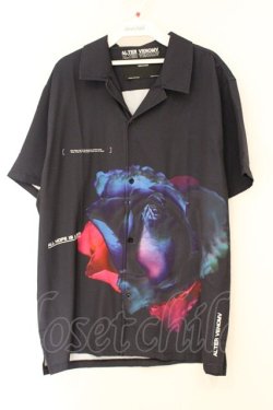 画像1: ALTER VENOMV / ローズプリント開襟半袖シャツ  ブラック O-26-04-11-044-PU-BL-YM-OS