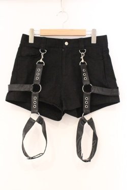 画像1: LISTEN FLAVOR / ハーネスガーターベルト付ショートパンツ L ブラック O-26-04-11-055-PU-PA-IG-OS