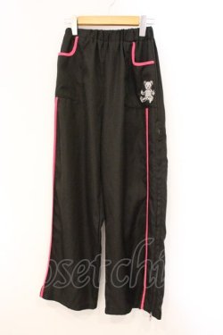 画像1: Drug Honey / スケルトンテディ刺繍ナイロンパンツ  ブラック×ピンク O-26-04-11-065-PU-PA-IG-OS