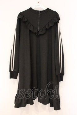 画像1: Drug Honey / フリルジャージワンピース  ブラック×ホワイト O-26-04-11-069-PU-OP-IG-OS