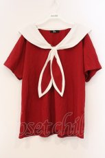 画像1: Ku fu-ku / セーラー風ビッグトップス  レッド×ホワイト O-26-04-11-094-PU-TO-IG-OS (1)
