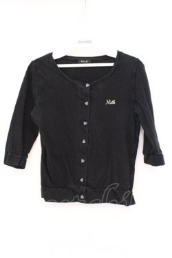 画像1: MILK / ロゴ刺繍ハートボタンカーディガン  クロ O-26-04-11-012-ML-TO-IG-OS