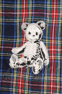 画像2: Drug Honey / スケルトンテディ刺繍セーラーワンピース  ブルーチェック×クロ O-26-04-11-018-PU-OP-IG-OS