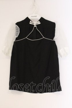 画像1: Jamieエーエヌケー / チャイナブラウス  クロ×シロ O-26-04-11-020-0-BL-IG-OS