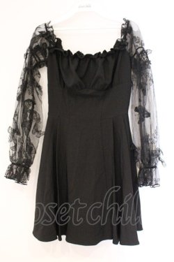 画像1: DARK IN LOVE / Gothic sexy off-shoulder lacey sleeves dress S ブラック O-26-04-11-024-PU-OP-IG-OS