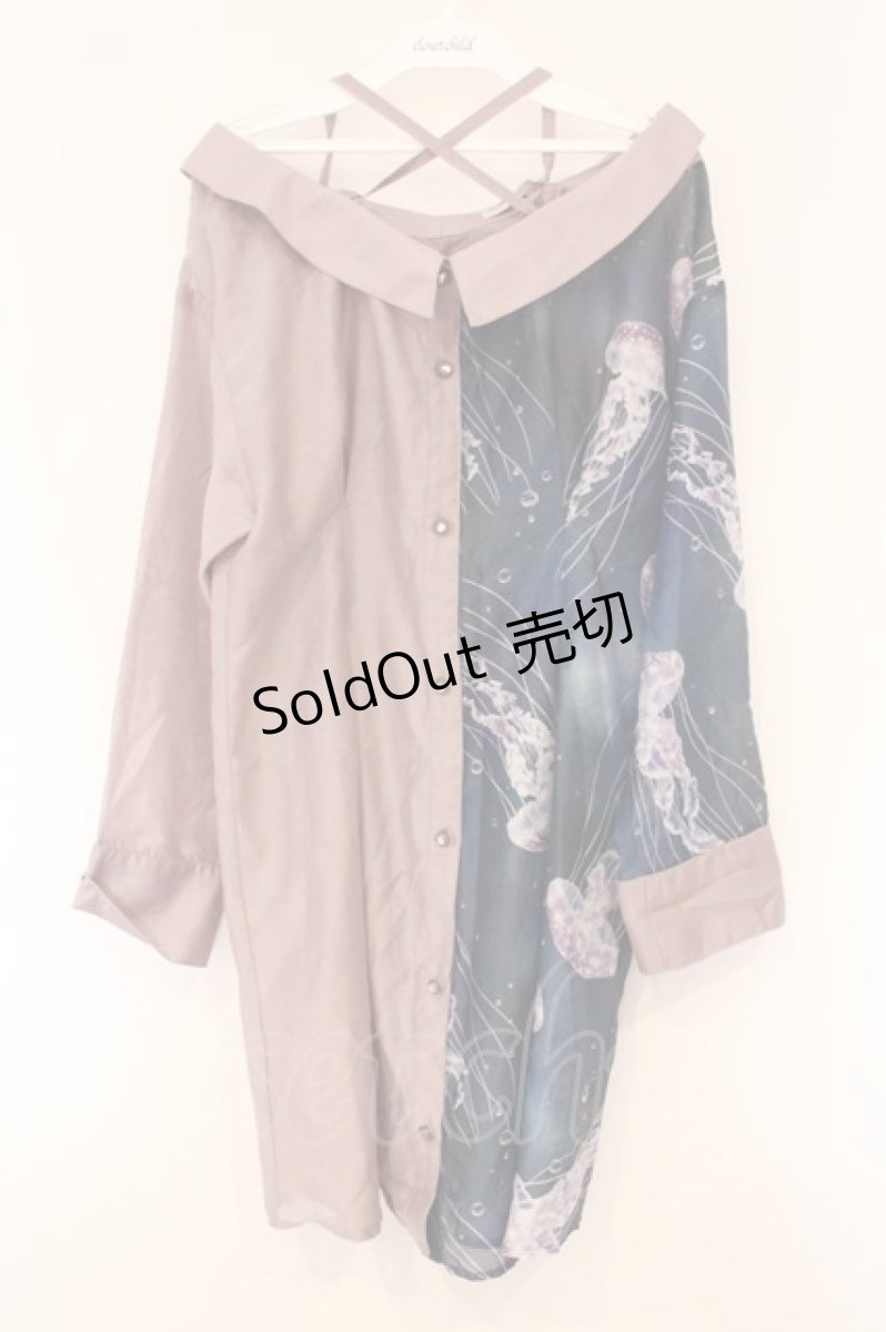画像1: axes femme POETIQUE / 揺蕩う海月シアーロングシャツ M ピンク×ブルー O-26-04-13-024-AX-BL-IG-OS (1)