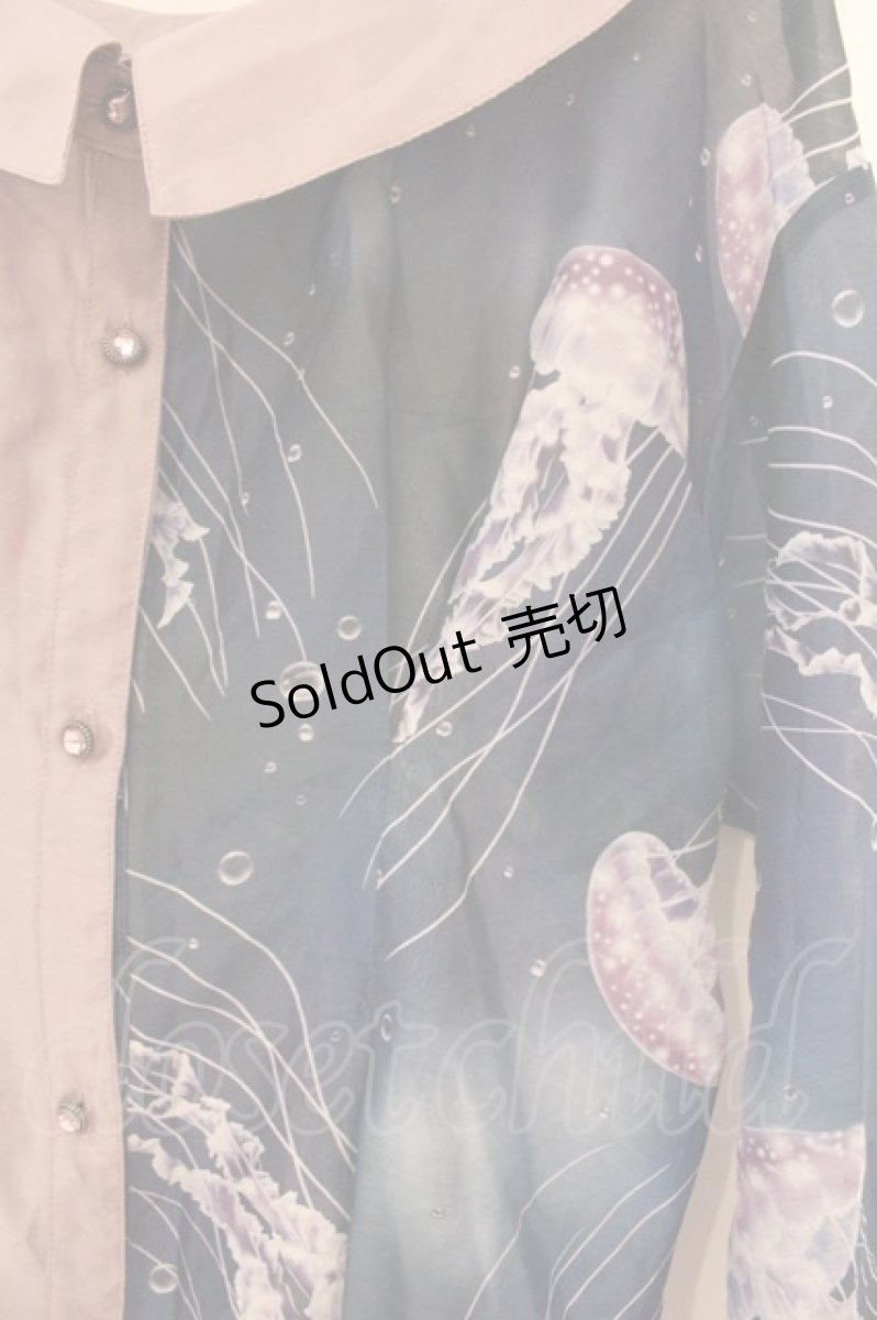 画像2: axes femme POETIQUE / 揺蕩う海月シアーロングシャツ M ピンク×ブルー O-26-04-13-024-AX-BL-IG-OS (2)