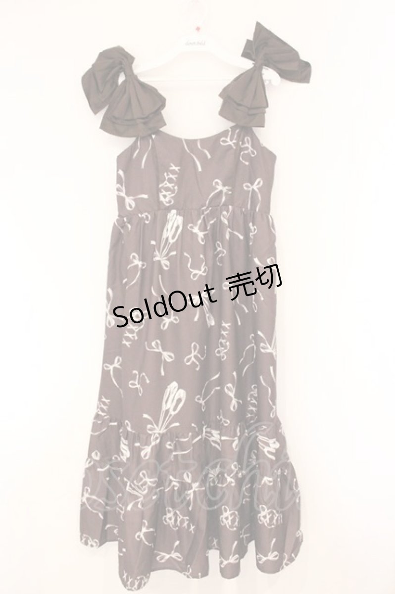 画像1: axes femme / トゥシューズ柄リボン付ワンピース F ブラウン O-26-04-13-026-AX-OP-IG-OS (1)