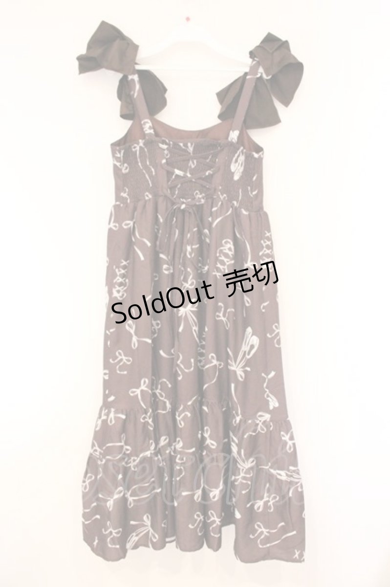 画像3: axes femme / トゥシューズ柄リボン付ワンピース F ブラウン O-26-04-13-026-AX-OP-IG-OS (3)