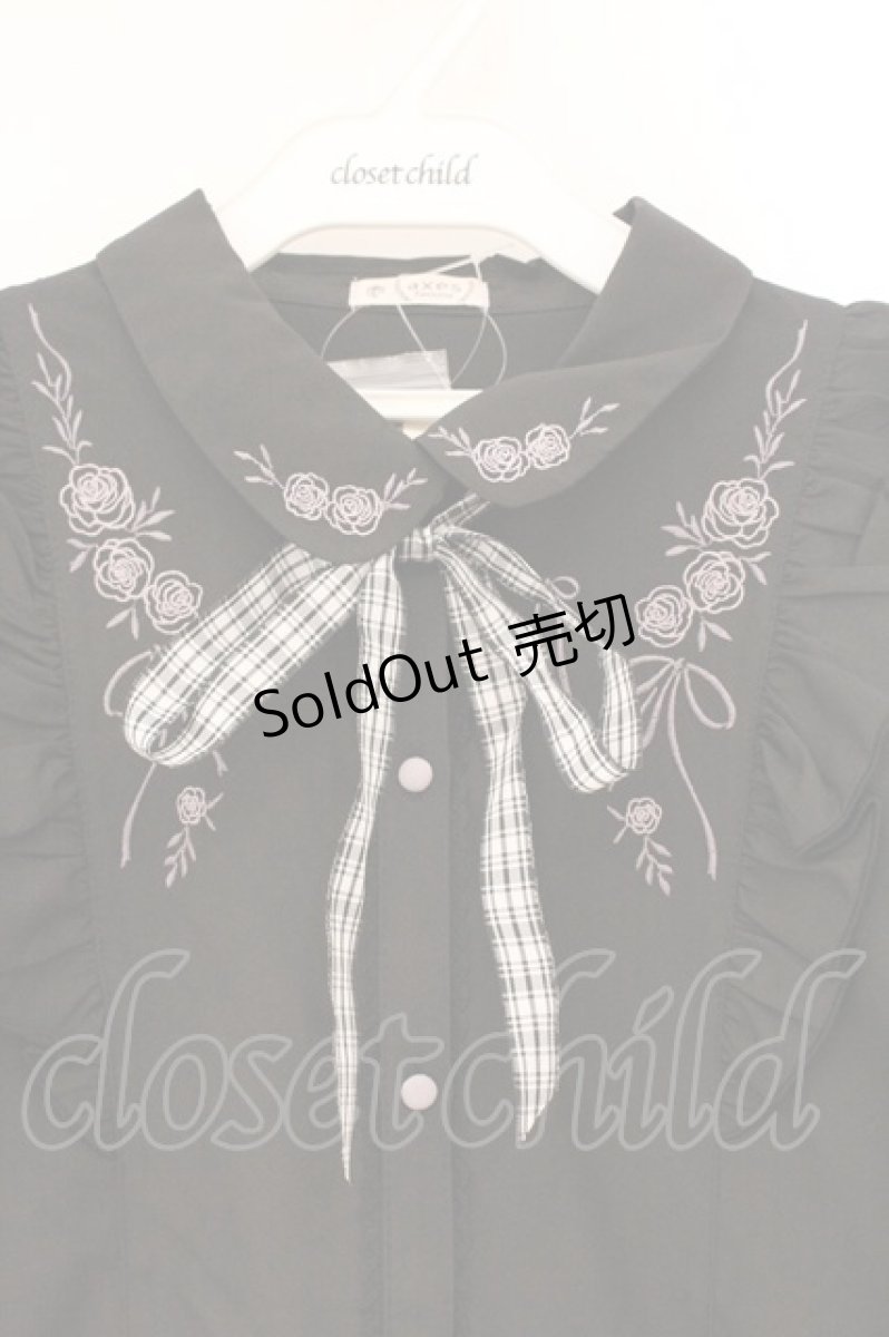 画像2: axes femme / リボン付ローズ刺繍ブラウス L クロ O-26-04-13-029-AX-TO-IG-OS (2)