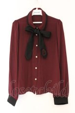 画像1: axes femme POETIQUE / 刺繍リボンタイ付ブラウス  ワイン×クロ O-26-04-13-032-AX-BL-IG-OS (1)