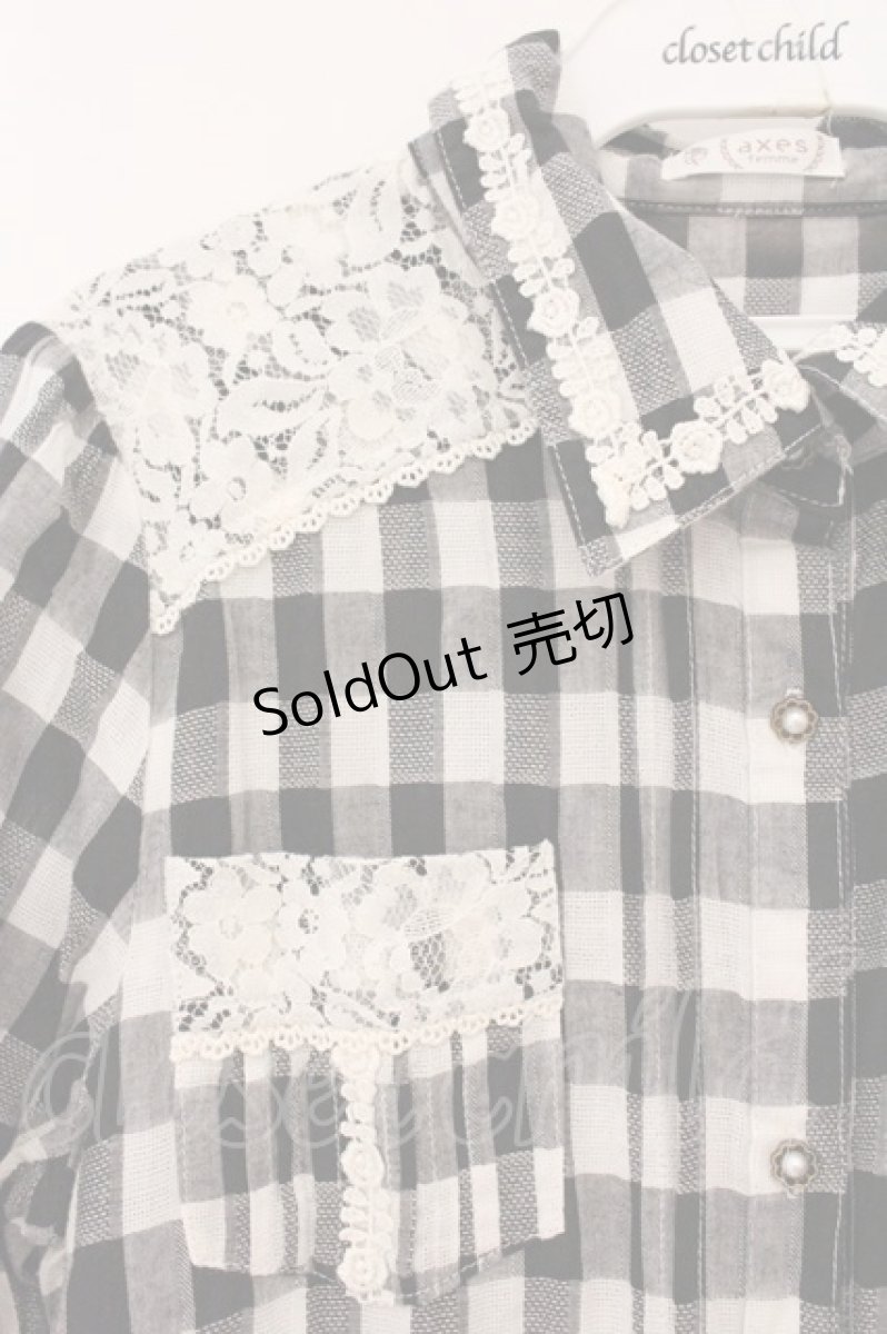 画像2: axes femme / チェック柄ロングチュニ M クロ×シロ O-26-04-13-070-AX-OP-IG-OS (2)