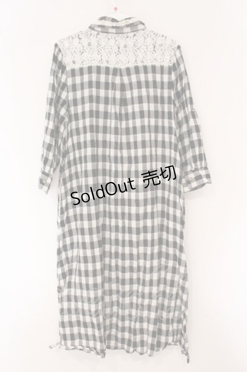画像3: axes femme / チェック柄ロングチュニ M クロ×シロ O-26-04-13-070-AX-OP-IG-OS (3)