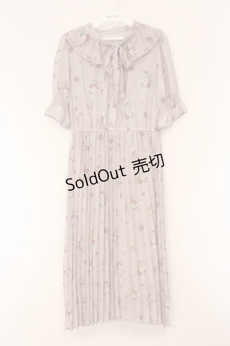 画像1: axes femme / 花柄ボウタイカラーフリルプリーツワンピース M ピンク O-26-04-13-071-AX-OP-IG-OS (1)