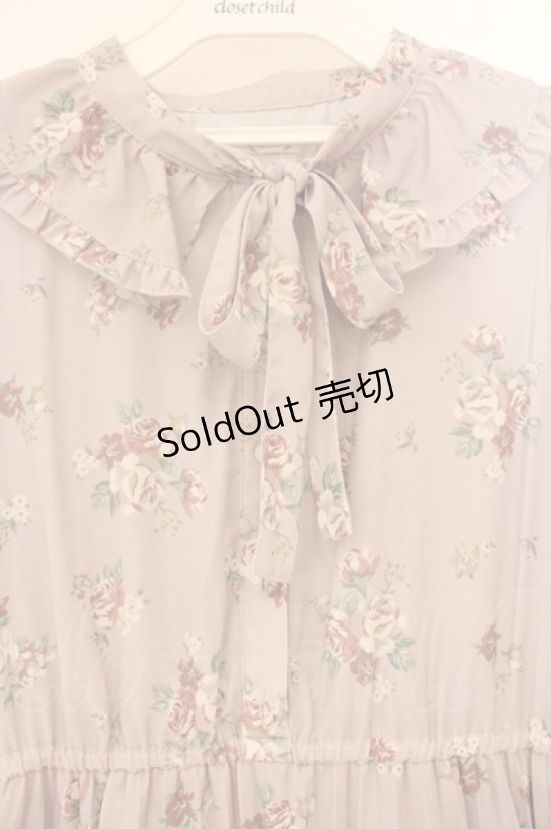 画像2: axes femme / 花柄ボウタイカラーフリルプリーツワンピース M ピンク O-26-04-13-071-AX-OP-IG-OS (2)