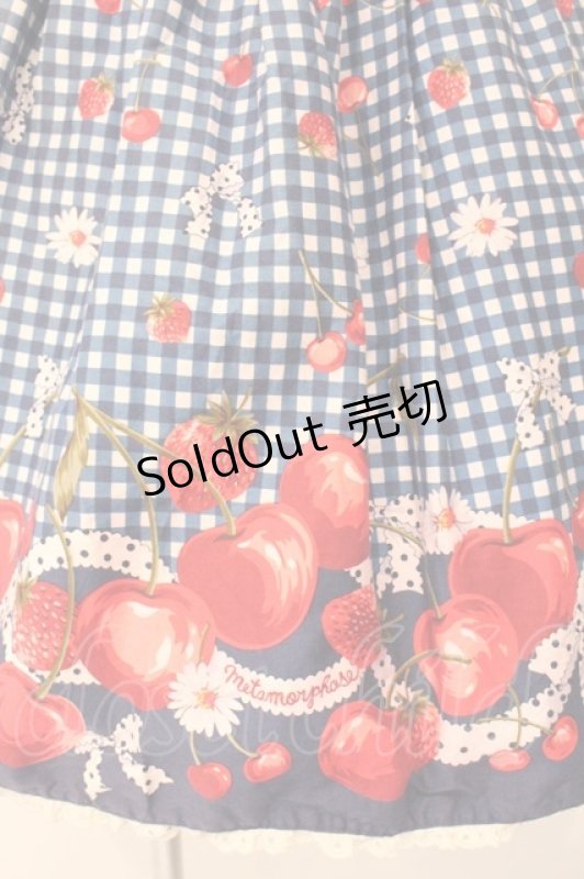 画像2: metamorphose / ギンガムチェリーベルト付スカート  アオ O-26-04-13-014-ME-SK-OW-OS (2)